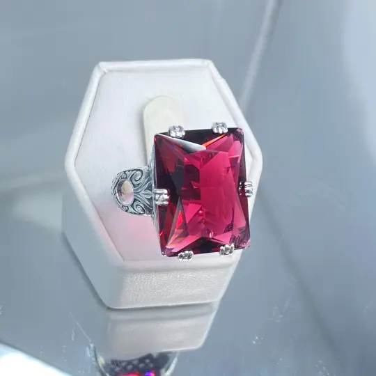 Red Ruby Ring, Size 10, Six Prong Ring, 30ct Art Deco Ring, Vintage Jewelry #D104 - Ready to Ship