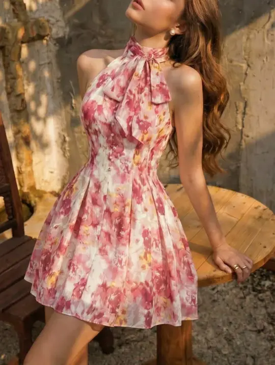 Floral Chiffon Charming Women's Homecoming Dress Pink Corset Short Prom Dress Party Dress RS2596