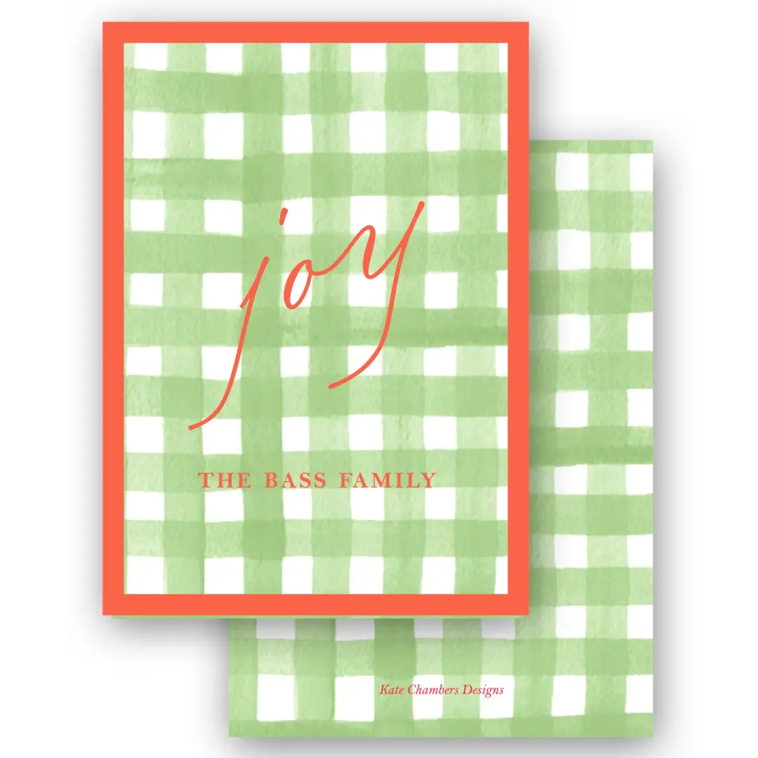 Watercolor Green Gingham Joy Holiday Enclosure Card