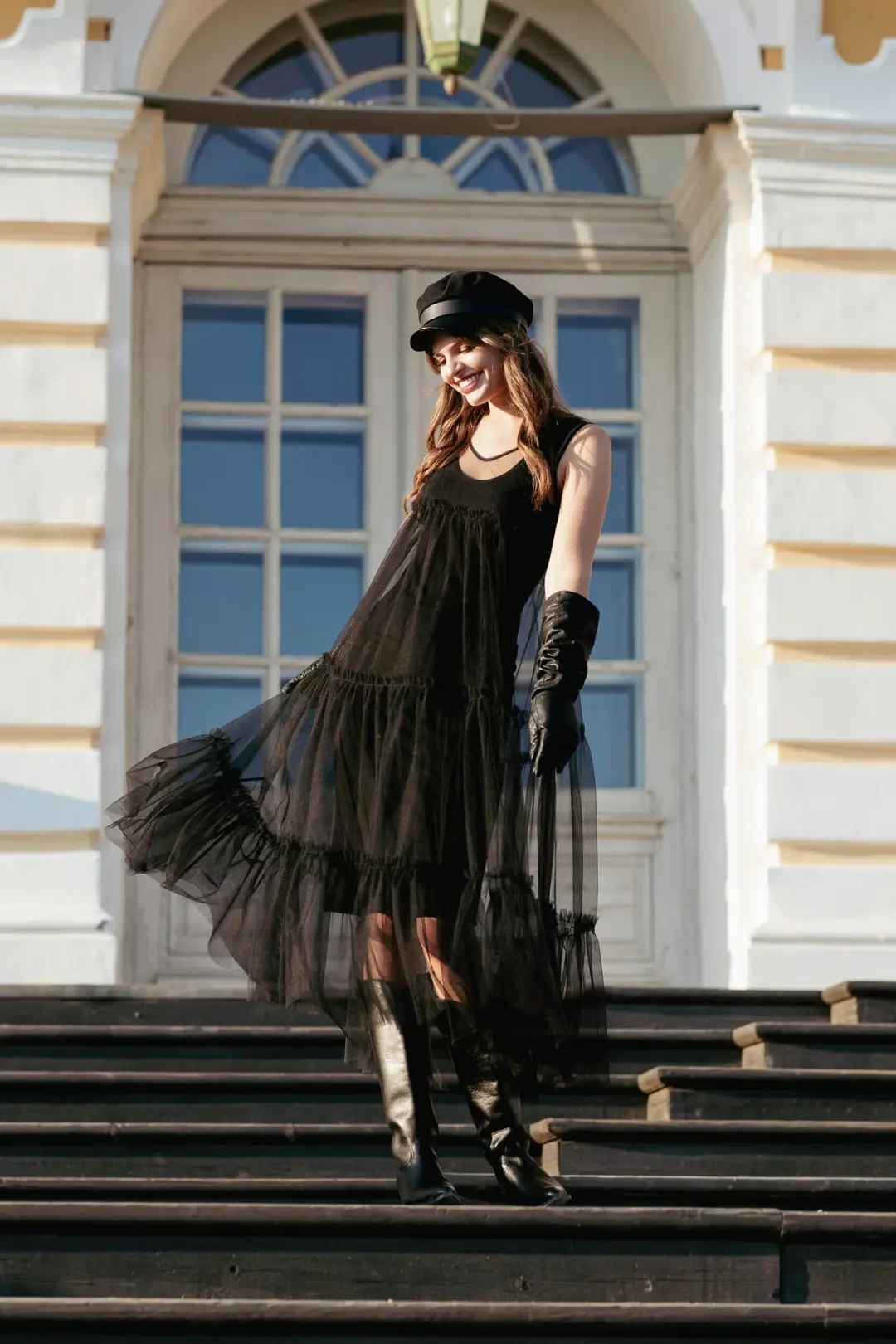 Women’s Sleeveless Black Midi-Length Tulle Dress | Sheer Romance
