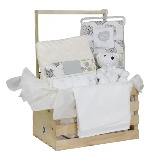 3 Stories Trading Company 16 Piece Necessities Baby Shower Wardrobe Gift Crate, Beige