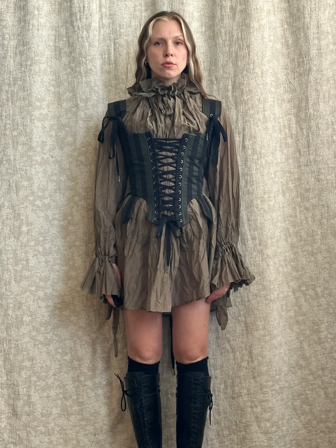 FW '26: Tab Corset Vest in Painted Black Twill (Pre-Order)