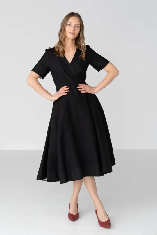 Wrap – Linen Wrap Dress with Short Sleeves