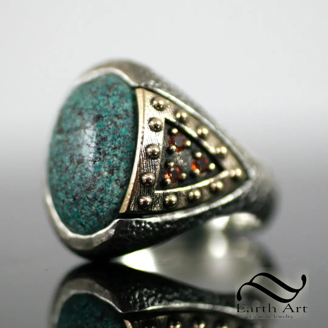 Knight's Turquoise Pauldron Ring in Sterling Silver and Bronze