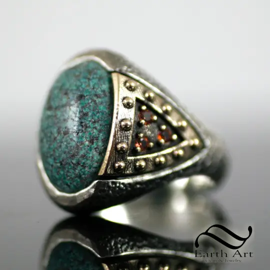 Knight's Turquoise Pauldron Ring in Sterling Silver and Bronze
