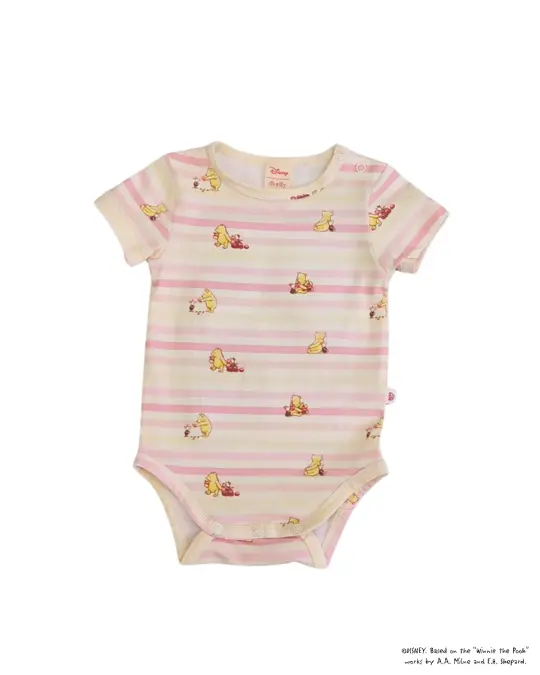Short-Sleeve Onesie - Pink Stripes Pooh