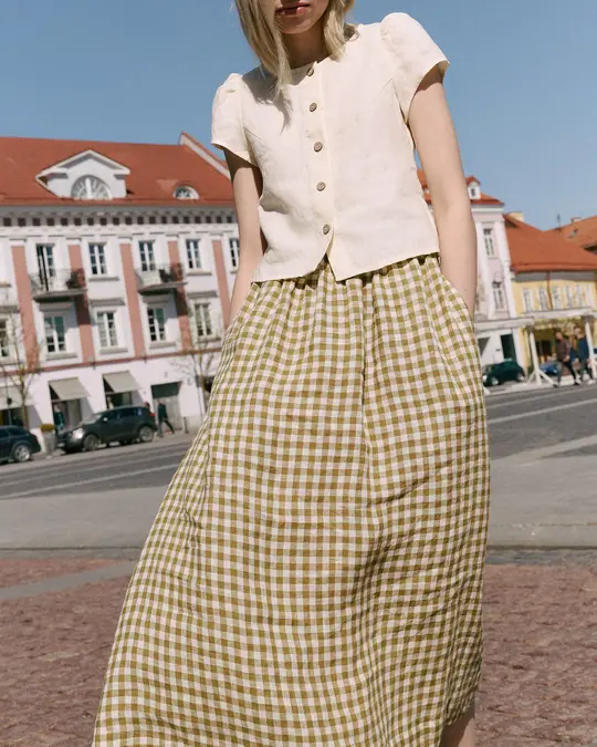 SION gathered linen skirt