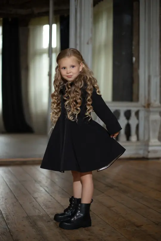 Fitted and Flared Coat for Girls in Black | Queen of Spades