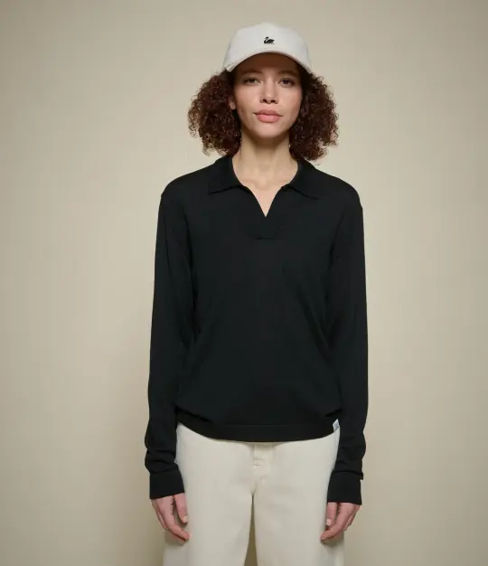 Refined Knitted Merino Wool Women's Long Sleeve Polo Shirt