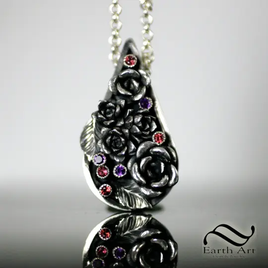 Succulent Garden Pendant - Sterling Silver, Amethyst and Garnet