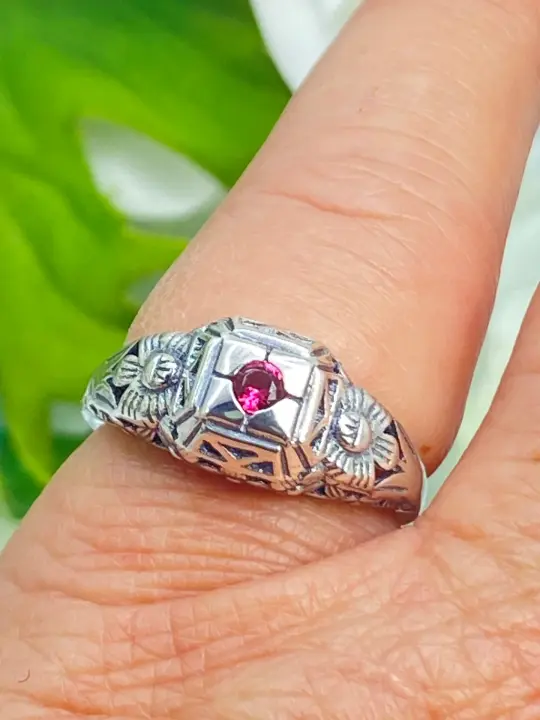 Ruby Ring, Size 7.5 Art Deco Garden Wedding Ring #D157 - Ready to Ship