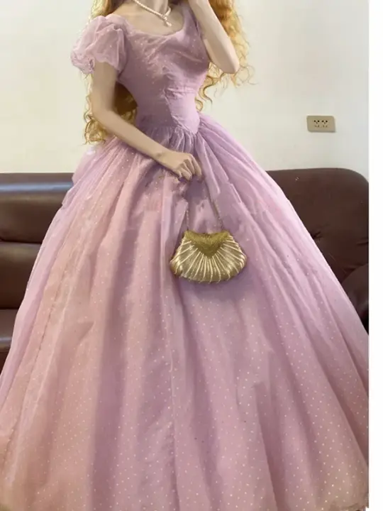 Light Purple Waist-Cinched Fitted Elegant Puffy-Hem Ball Gown, Bridal Gown R7321