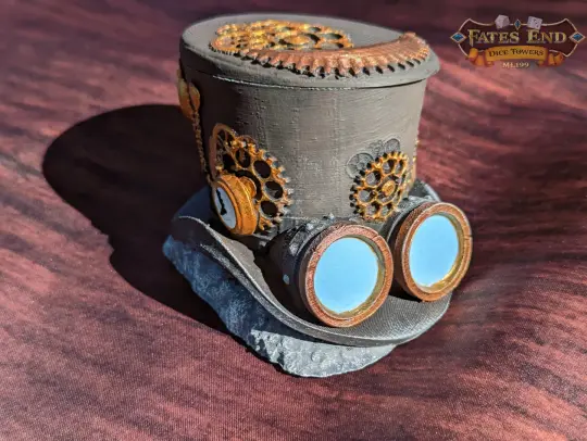 Steampunk Clock Hat 3D Printed Dice Vault - Fate's End Collection | RPG Dice Jail | D20 Dice Box | - Industrial Victorian Elegance!