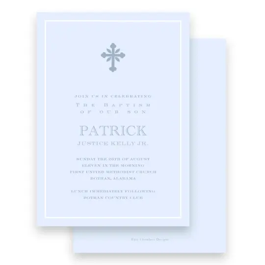Simple Slate Blue Decorative Cross Baptism Invitation