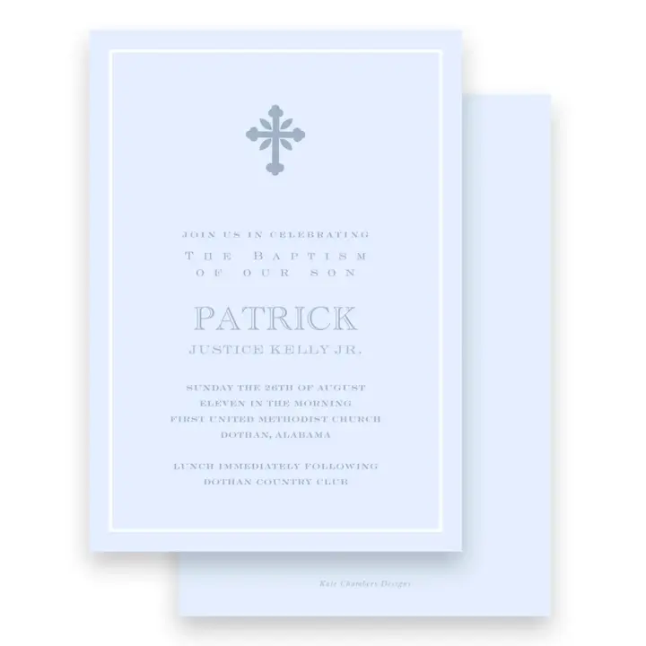 Simple Slate Blue Decorative Cross Baptism Invitation