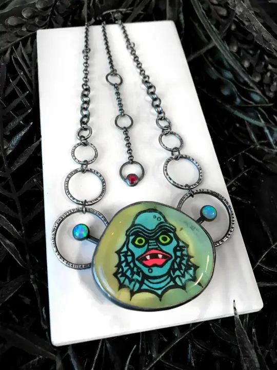 Large Quartz Creature Necklace with Welo Opal Accents