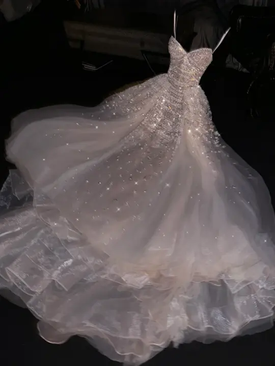Light pink halter-neck fitted long ball gown, bridal dress R8775