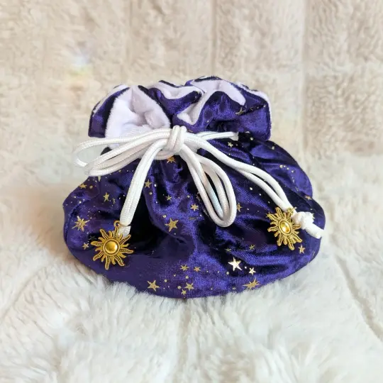 Celestial Starry Dice Bag – Deep Purple & White Velvet Multi-Pocket Pouch | Fennek & Finch