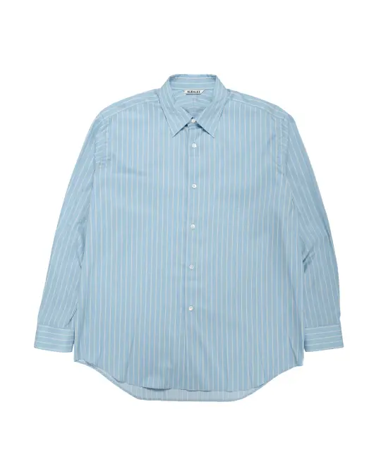 Auralee Cotton Silk Stripe Shirt Sax Blue Stripe