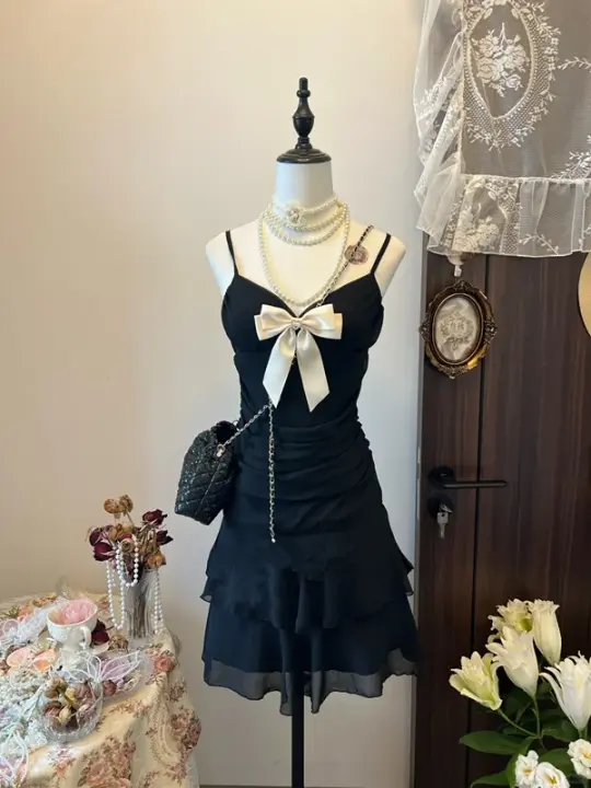 Black halter neckline bow design waist slim skirt homecoming dress R4272
