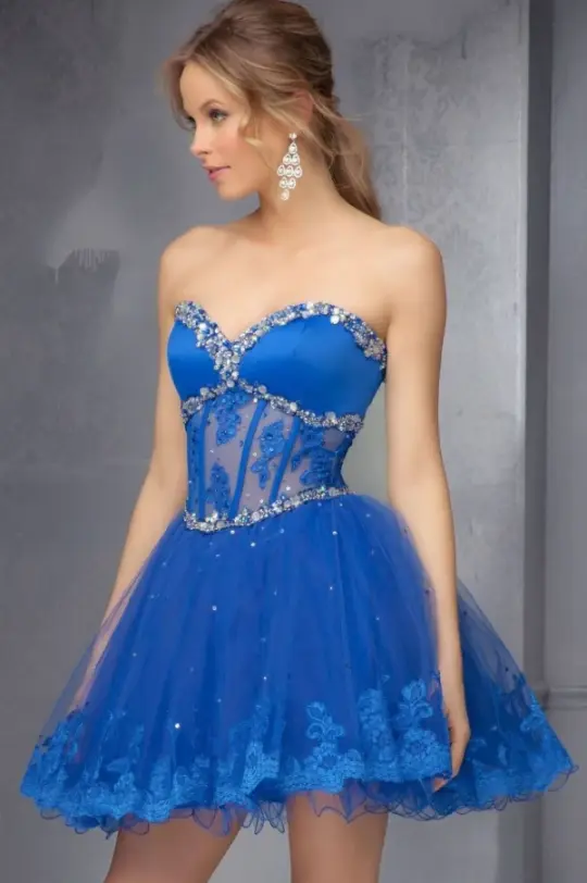 Sparkly Tulle Puffy Women's Homecoming Dress Navy Corset Short Prom Dress Party Dress RS2716