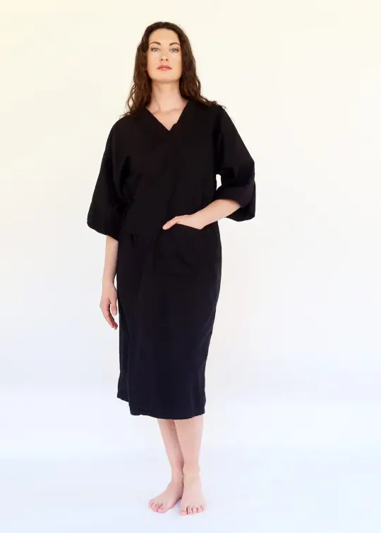 SAMPLE SALE - Ryokan Below Knee Dress / XXS - S / Hemp/Cotton / Midnight (20)