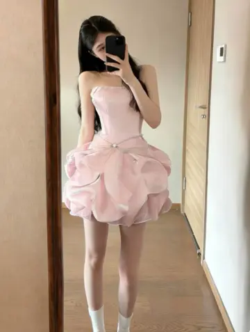 Puffy Satin Pleated Corset Homecoming Dress , Sweet Pink Mini Birthday Dress RS1862