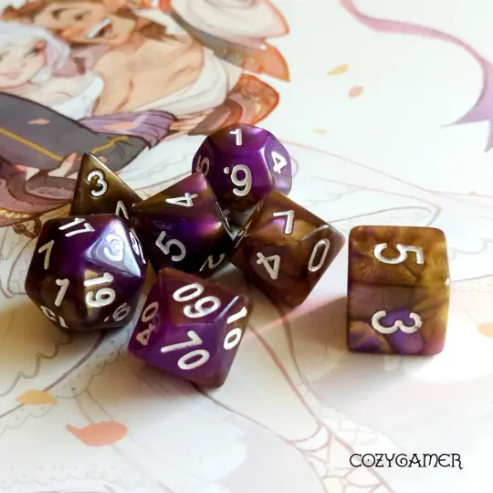 Royal Purple Glitter Acrylic Dice Set. TTRPG 7 Piece Dice
