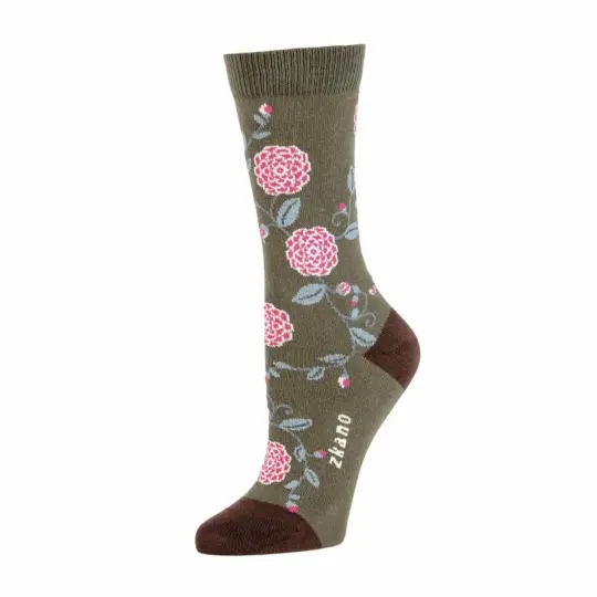 Camellia Floral Crew Sock in Army