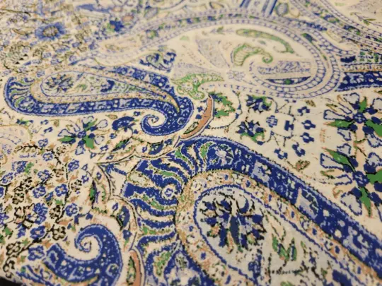 Large Paisley Green Blue Polyester Crepe Fabric- By the Yard