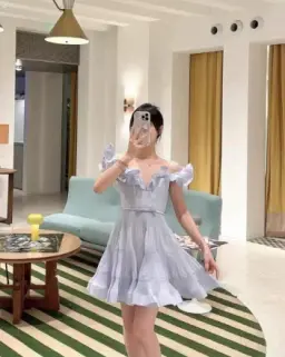 Cute Pale Blue A-Line Ruffled Portrait Mini Birthday Dress Homecoming Dress RS315