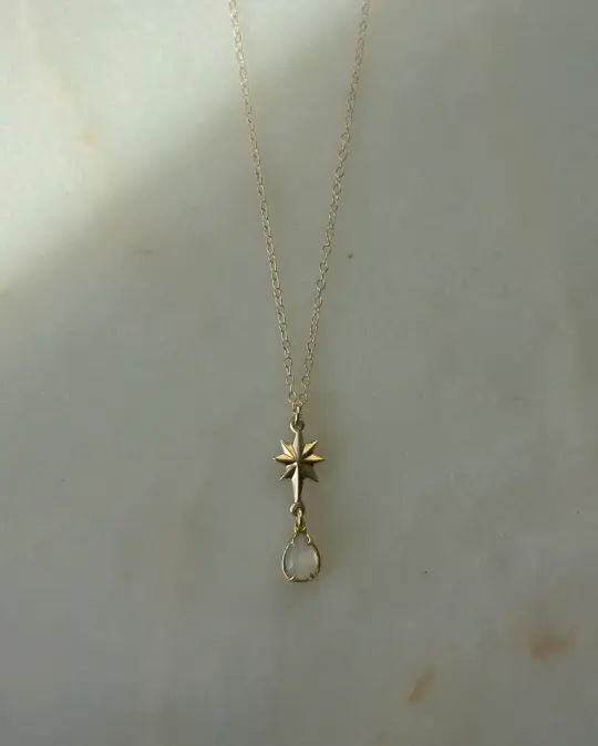 The Fallen Star // Small Gemstone // 14ky Necklace (RTS)