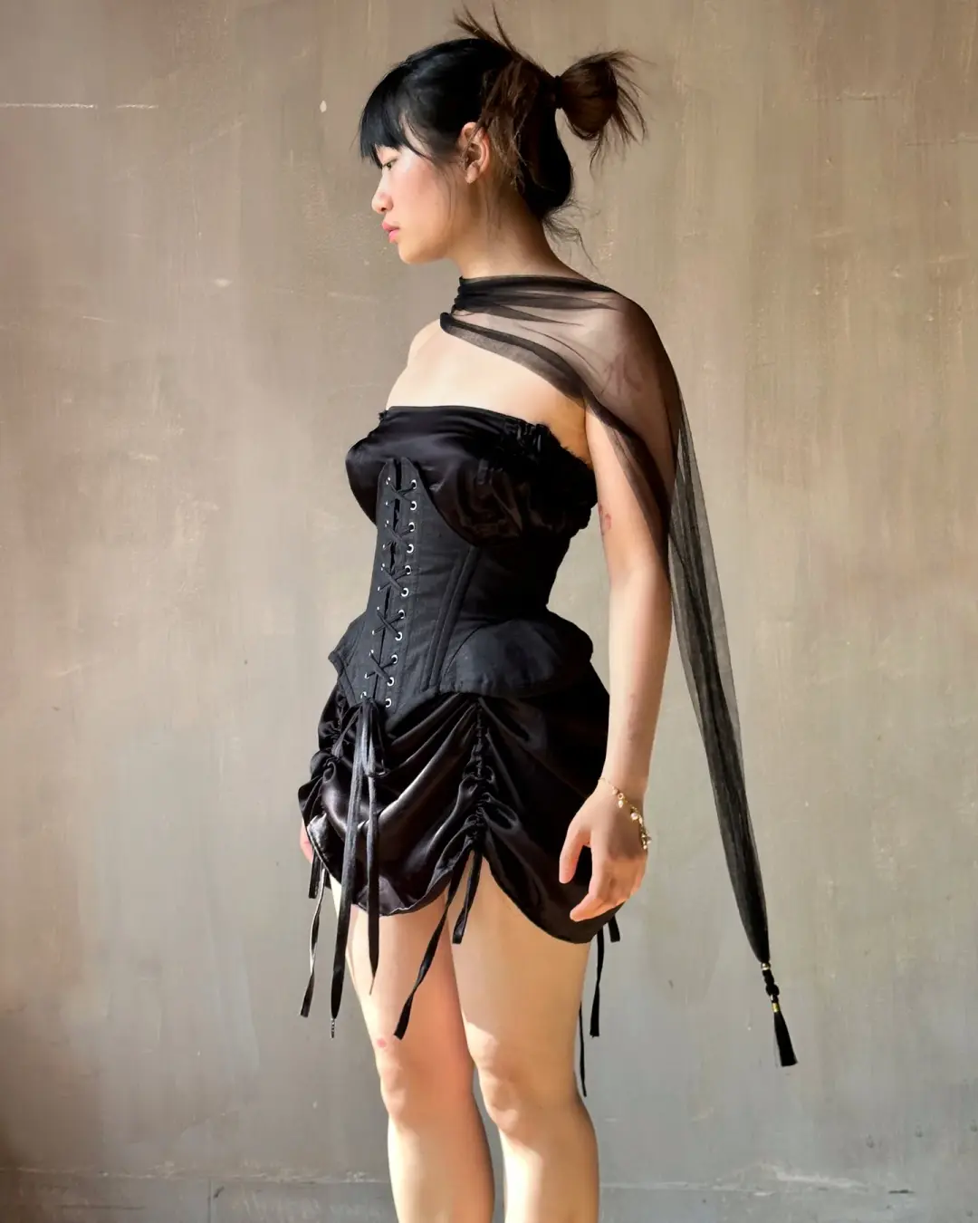Spring '25:  Black Tasseled Scarf in Silk