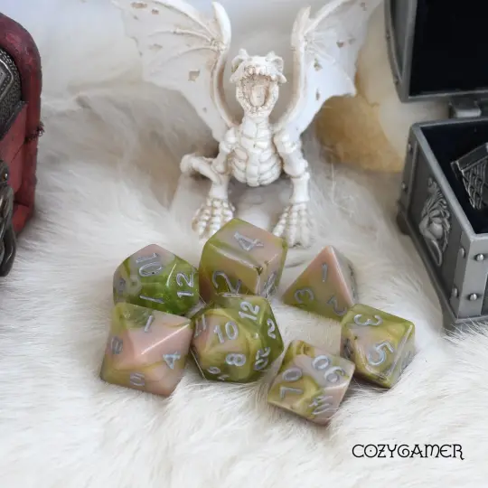 Spring Moss Dice Set – 7-Piece Glitter Green TTRPG Dice