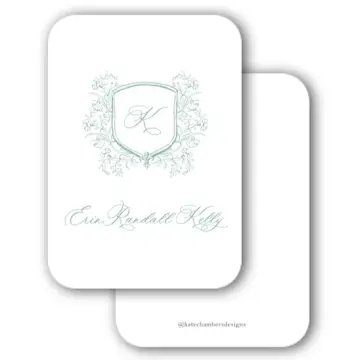 Green Blue Vintage Floral Wreath with Monogram Women's Enclosure Card