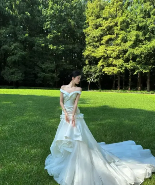 French Chic Silky Trailing Bateau A-Line Satin Corset Maxi Wedding Dress RS3090