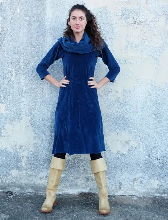 Super Cowl Simplicity VELOUR Below Knee Dress