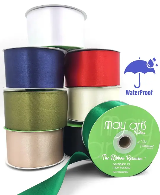 2.5 Inch Waterproof and Weather Resistant Luster Double Faced Satin Ribbon with Woven Edge