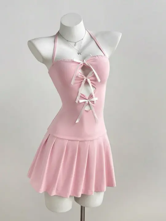 Sweet Pink Floral Homecoming Dress ,A-Line Halter Bowknot Decor Corset Short Prom Dress RS950