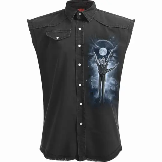 Grim Rocker Sleeveless Stone Washed Worker Black - Gothic Denim Vest - Alternative Fashion