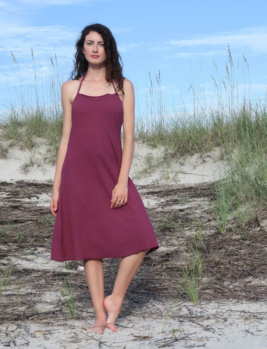 Drawstring Halter Simplicity Below Knee Dress