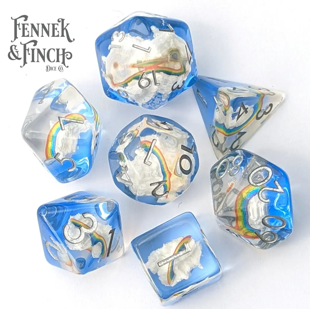 Rainbows and Clouds Dice Set – 7-Piece Sky Dream DnD Dice
