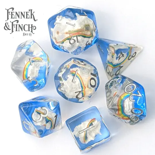 Rainbows and Clouds Dice Set – 7-Piece Sky Dream DnD Dice