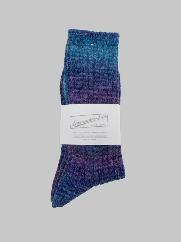 Anonymous Ism Splash Pattern Crew Socks Indigo