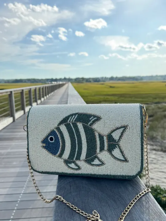 Coastal Fish Beaded Crossbody Bag