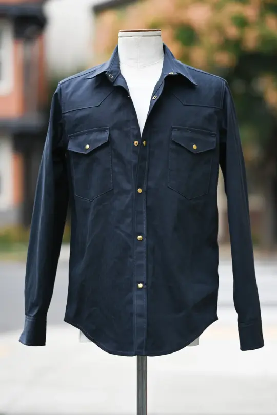 Patton Shirt - Japanese Navy Blue Herringbone