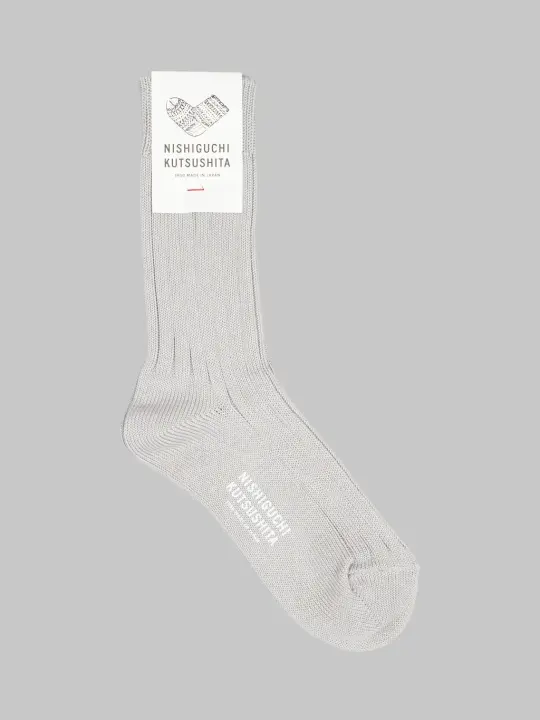 Nishiguchi Kutsushita Egyptian Cotton Ribbed Socks Light Grey
