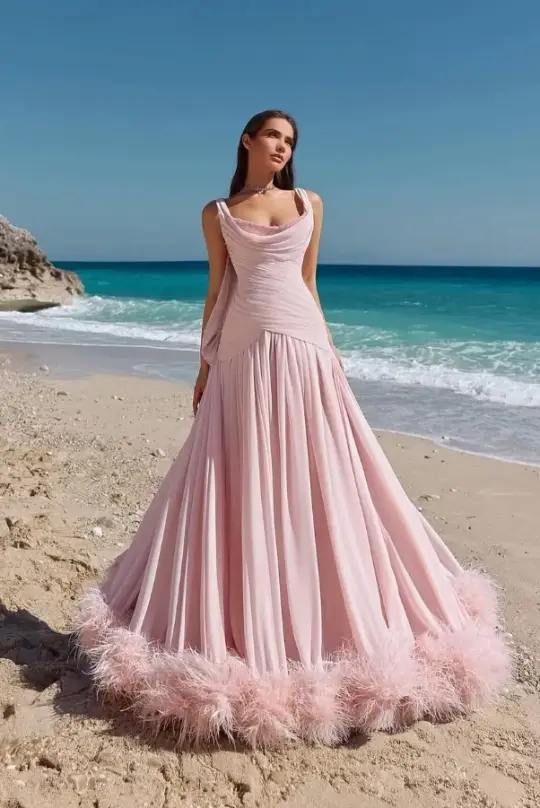 Puffy Chiffon Corset Prom Gown ,Gentle Pink Maxi Evening Dress RS2048