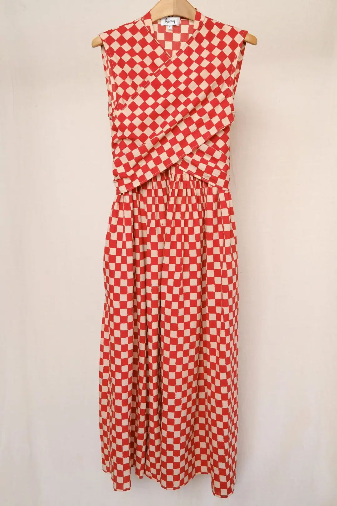 PIERO dress in the maroon red check fabric