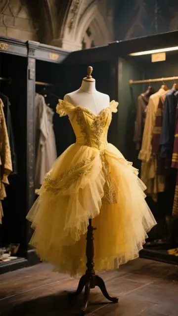 Gold one-shoulder slim waist ball gown with fluffy tulle skirt R6083